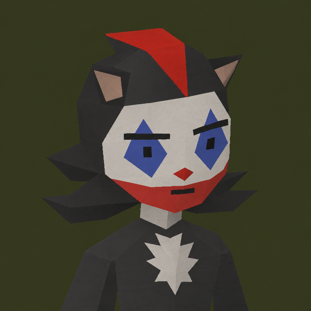 Scapified jester cat with blue facial markings
